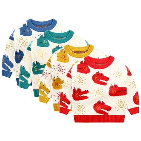 

Godderr Baby Boys Girls Dinosaur Sweater Shirts Long Sleeve Casual Cartoon Pullover Sweater for Kids Toddler 1-7Y