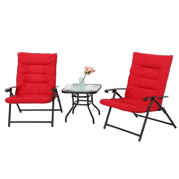 MF Studio Padded Folding Bistro Set 3 PCS Adjustable Patio Reclining