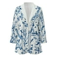 thumbnail image 3 of Women's Printed Suit Cardigan Coat, Fashion Casual Long Sleeve Loose Comfortable Open Front Blazer for Daily Wear and Office Outfits, in Blue, Size XXXXL, 3 of 4