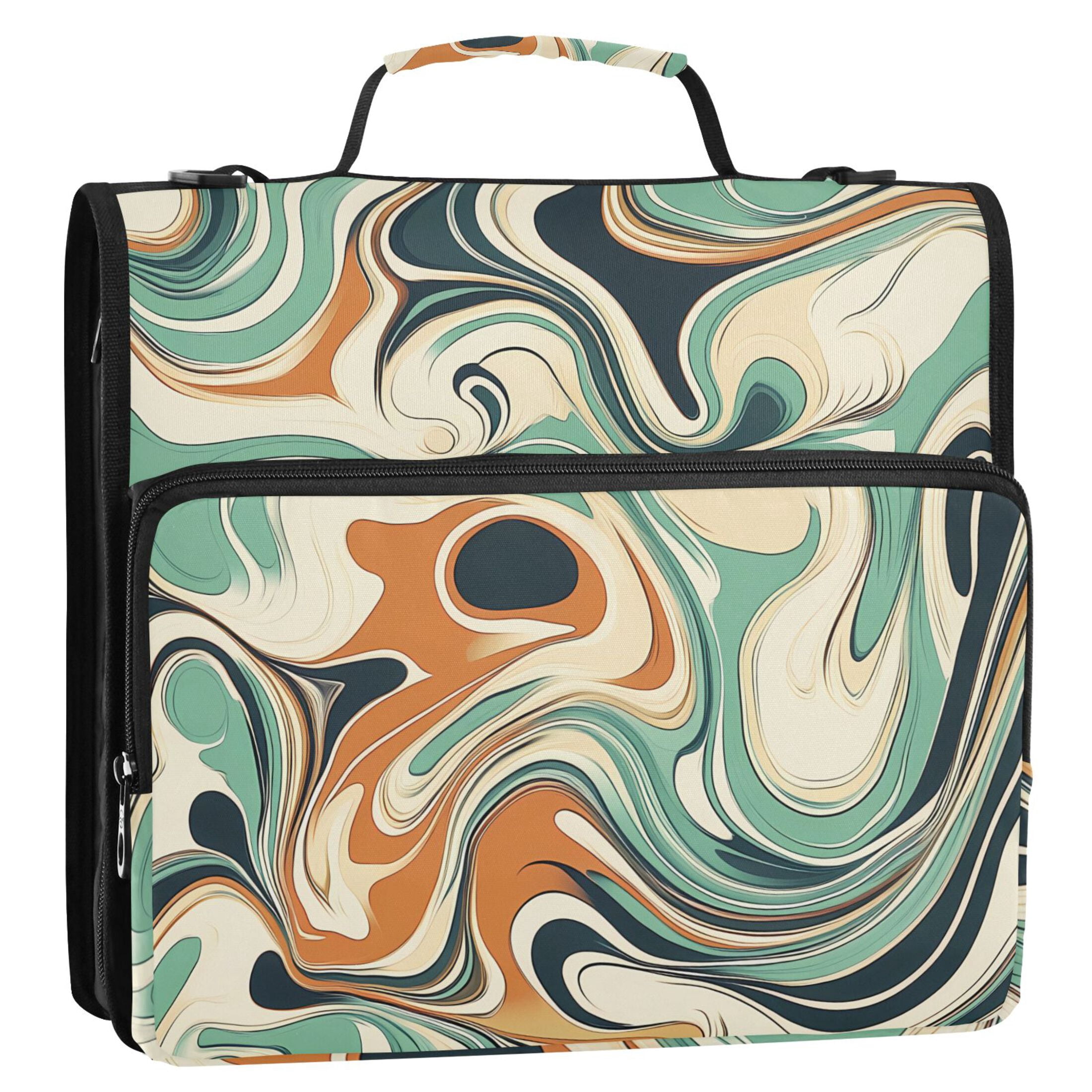 3 Ring Zipper Binder with Shoulder Strap Waterproof Trapper Keeper 2 Inch D-Ring 500 Sheets Capacity Teal Orange Marble