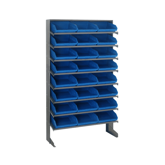 Quantum Storage Systems QPRS-109BL Solid Single Sided 8 Shelves 60" H x 36" W x 12" D with 24 Blue Bins 12" L x 12" W x 4" H