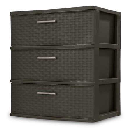 Sterilite 3-Drawer Wide Weave Design Storage Tower, Brown, Pack of 3