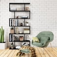 thumbnail image 3 of Giantex 6-Tier Bookshelf w/Open Shelves, S-Shaped Display Shelf, Wooden Utility Organizer Bookcase for Home Office (Black), 3 of 8