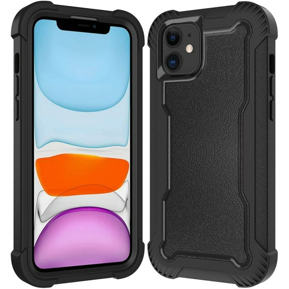 Designed for Apple iPhone 11 (6.1") Tough Hybrid Shockproof Hybrid PC   TPU Bumper Frame Rubber Drop Proof 3in1 Armor Full Body Phone Case Cover [Black]