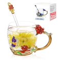 thumbnail image 1 of Taza de té con forma de flor AISVELDY, de cristal con forma de rosa roja, con cuchara, 1 of 6
