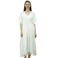 thumbnail image 1 of Bimba Women's Long Maxi Kimono Kaftan Rayon Night Gown Drawstring Tassel Caftan Coverup, 1 of 7