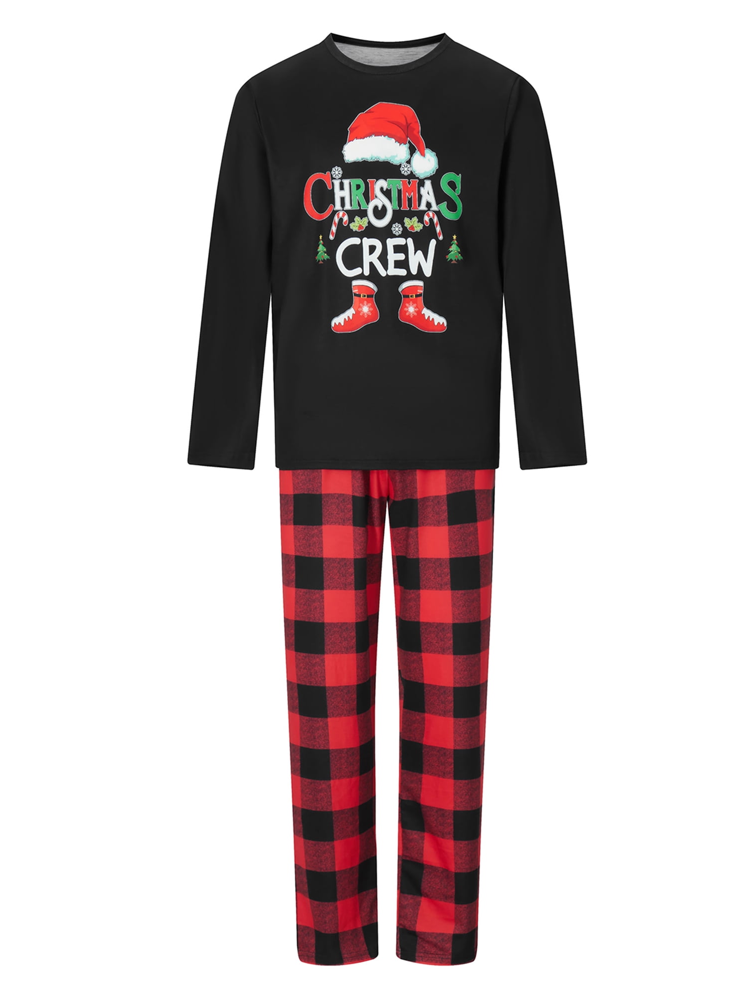 Matching Family Pajamas Sets Christmas PJ's Letter Print Top and Plaid Pants Jammies Sleepwear