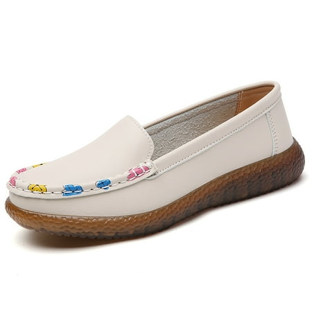 

Loafer Shoes for Women Round Toe Slip On Flats Dress Shoes Beige Size 40