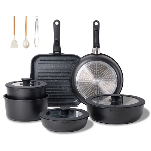 Juego de utensilios de cocina JEETEE para ollas y sartenes antiadherentes, 25 piezas con asa