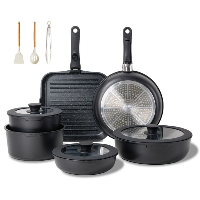 Juego de utensilios de cocina JEETEE para ollas y sartenes antiadherentes, 25 piezas con asa