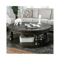 thumbnail image 3 of JERFIT 48 Inch Round Coffee Table with Shelf, Antique Grey Finish, Tufted Fabric Top, Rustic Solid Wood Base for Living Room, 3 of 6