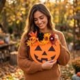 thumbnail image 5 of ZORVINEX Halloween Door Hanger Pumpkin Ghost Face Wooden Decoration for Thanksgiving Party Home Decor Entrance Wall Art Orange, 5 of 6