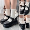 thumbnail image 2 of Calcetines cortos peludos para mujer, medias peludas con lazo y bola de pelo con cinta de satén dulce, 2 of 5