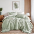 thumbnail image 1 of Regency Heights King/Cal King Size Ruffle Comforter Set with Shams,3-Piece Quilted Bedding Set, Sage Green, Gift for Women, 1 of 9