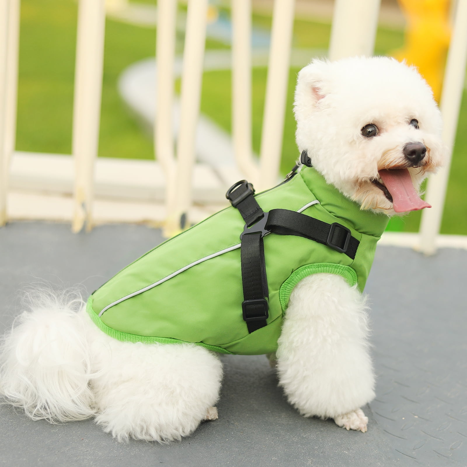 PcEoTllar Dog Winter Coat with Harness, Reflective Dog Vest Jacket for Small Dogs 9-15 lbs, Green