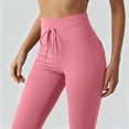 thumbnail image 4 of Women Straight Leggings Bottoms Wide Leg Pants High Waist Stretchy Comfy No Front Seam Yoga Workout Gym Pants (Hot Pink,M), 4 of 6