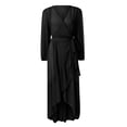 thumbnail image 3 of JIAYUE Womens Swimwear Cover-Ups Pure Color V Neck Lace Up Ankle Length Ruffle Hem Breathable Flowy Long Sleeve Beach Comfortable Vacation Swimsuit Cover Up Dresses, 3 of 4