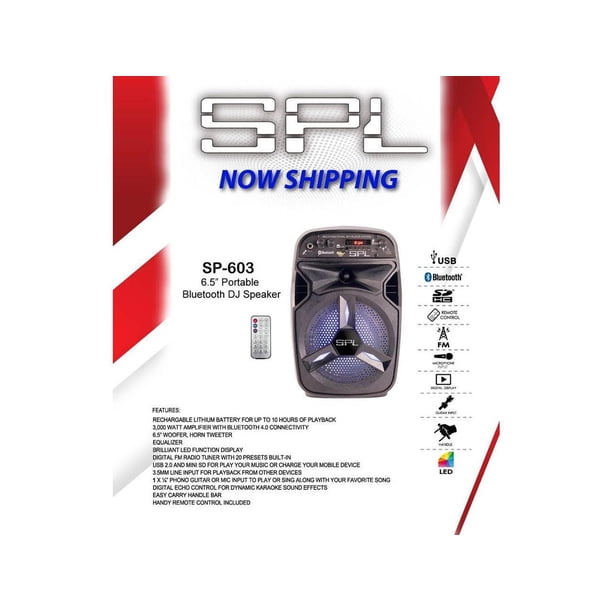 SPL SP-603 6.5 Inch Portable Bluetooth DJ Speaker - Walmart.com ...
