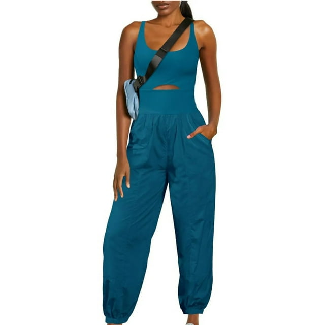 aidice Athletic Jumpsuits for Women Summer U Neck Sleeveless Keyhole Crisscross Backless Jogger Rompers