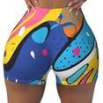 thumbnail image 2 of Uemuo Abstract Color Splash Pattern Women Workout Impact Shorts Scrunch Butt Lifting Gym Shorts Seamless Booty Biker Shorts-X-Large, 2 of 8