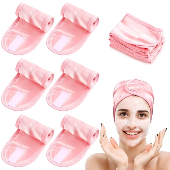 TELOLY 6 Pcs Satin Headband Facial Silk Hair Wraps for Women Washing Face Adjustable Spa Headband for Sleeping Headband (Pink)