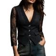thumbnail image 2 of Lovzfmll Blazer for Women, Lace Trim Single-Breasted Suit Jacket, Dressy Slim Fit Long Sleeve Party Outerwear Black, 2XL, 2 of 7