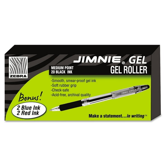Zebra 14410 Jimnie Stylo à Bille Roulante Gel, Encre Noire, Moyen, 24/boîte