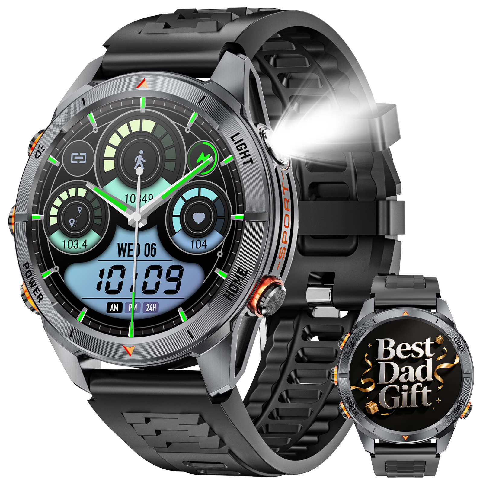 Haulvean 1.46-inch Military Smart Watch for Men, with IP68 Waterproof/Answer/Make Calls/100 Sports Modes, Outdoor Fitness Tracker Smartwatch, fits for Android and Iphone Devices (Black)