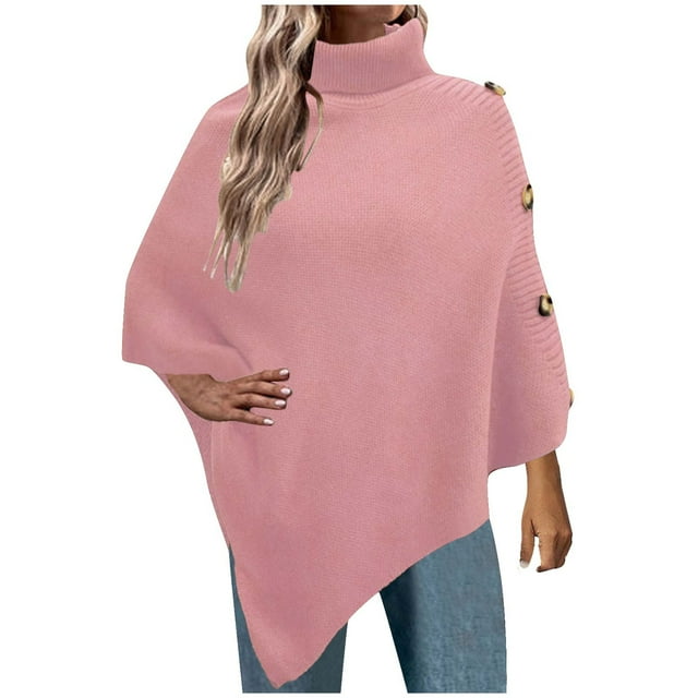 Yuyuzo High Collar Cape Sweater for Women Button Irregular Pullover Solid Color Tops Winter Casual Sweater
