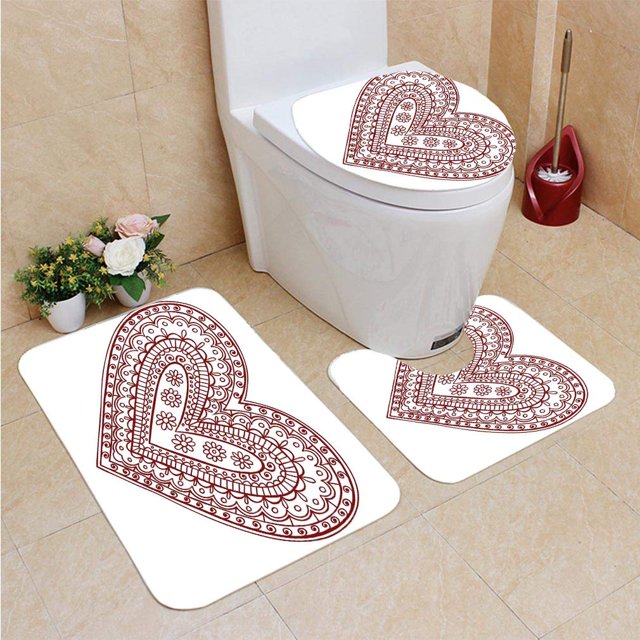 ABPHQTO Henna Paisley Doodle in He Shapes Little Blossoms Remolinos Curvas Hippie Influencia de los sesenta 3 piezas Alfombra de baño Alfombra de contorno y tapa de inodoro ABPHQTO Cont-CHAPPLE-35211