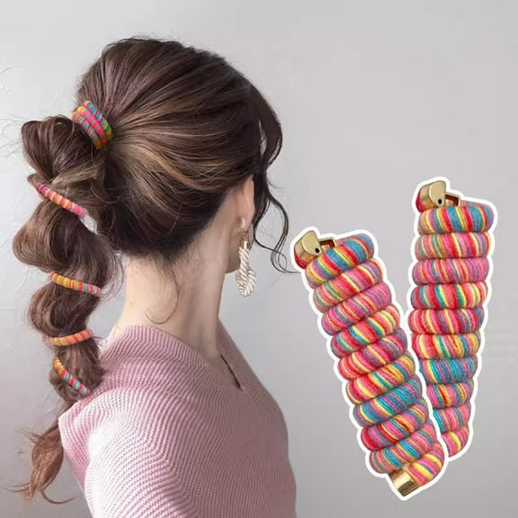 DAMAI Rainbow Wool Spiral Hair Ties for Women,No Damage Coil Hair Ties,Colorful Telephone Wire Hair Bands, Ponytail Holder Accessories(1 Pcs)