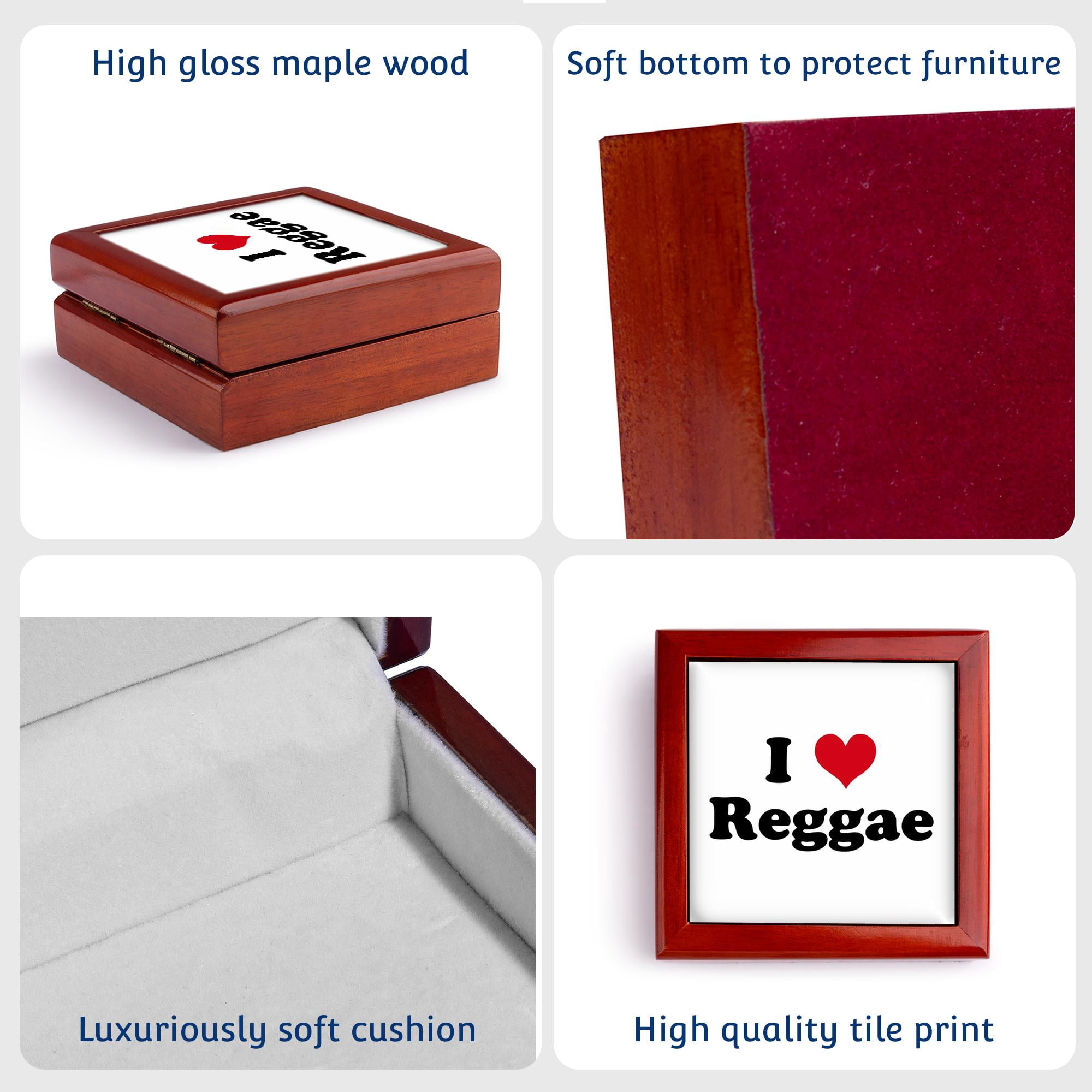 3dRose, I Love Reggae, Jewelry Box 5.5x5.5 inch with 4 inch tile