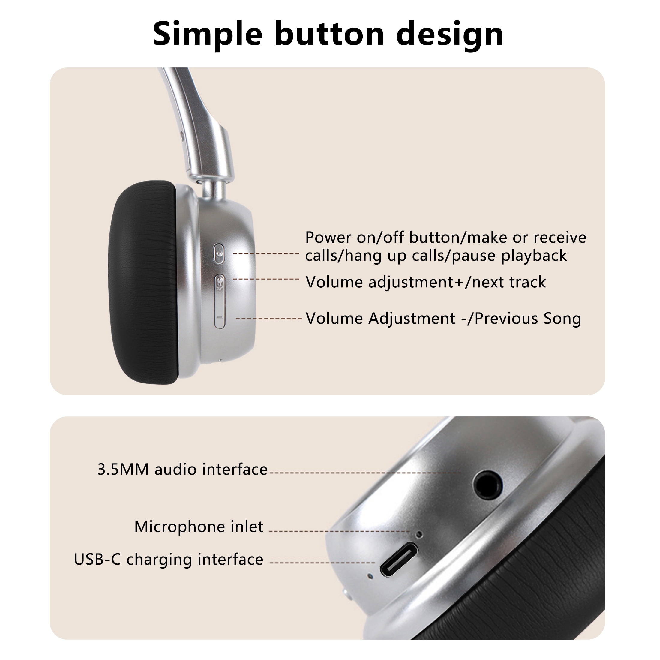 AKKHOO Wireless Retro On-Ear Headphones, Bluetooth 5.4 with ENC Noise Cancelling Mic, 10H Playtime, Lightweight Comfortable Portable Headset for Travel, Work, Commute, Office, Daily Use, Gift