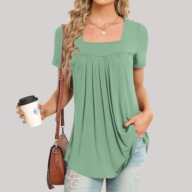 Fiudx Liquidación de Ofertas Flash Blusa Holgada de Manga Corta con Cuello Redondo Informal a La Moda para Mujer
