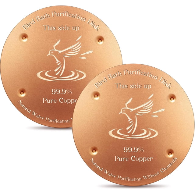 2 Pcs Bird Bath Copper Disk 0.8mm Thick Reinforced 99.99% Pure Copper Disc for Bird Bath Cleaner with 4 Point Support for Birdbaths Bowls All Season, 4 Inch in Diameter