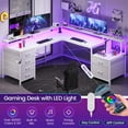 thumbnail image 3 of Two Person Desk, Gaming Desk with Led Lights, 108" Home Office Desk with File Drawer & Power Outlet, Corner Computer Desk with Monitor Shelf, File Cabinet and 6 Drawer, White, 3 of 8