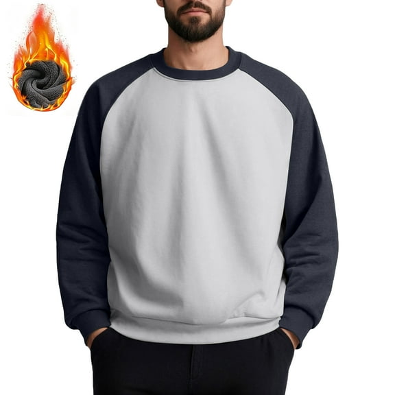 Homeyce Sweatshirt for Men Fleece Crewneck Sweat Shirts Long Sleeve Solid Color Pullover Shirt Warm Soft Winter Sweat-Shirts,Blue L
