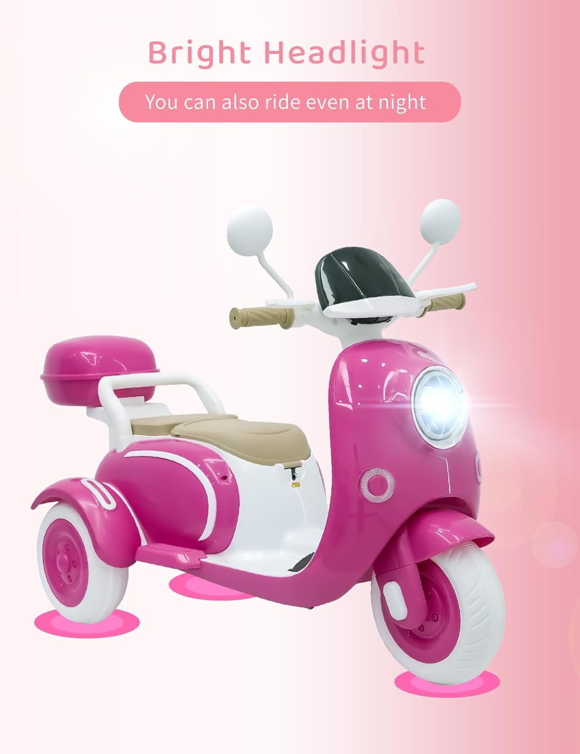 TCARAIWEN Girls Electric Motorcycle, 2 Seats Kids Motorcycle,12V Ride On Scooter for Kids with Storage Compartments, Cute Design with Stable 3-Wheel Structure, Ideal Moped for Girls Ages 3-6 (Rose)