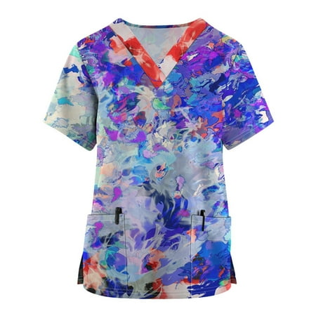 

Strungten Plus Size Printed Scrub Working Uniform Tops For Women V-Neck Short Sleeve T-Shirts Workwear Tee With Pockets womens tops
