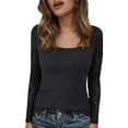 thumbnail image 2 of Long Sleeve Shirts for Women Y2k Lace Sleeve Patchwork Scoop Neck Slim Fit Blouse Going out Tops 2026 Spring Trendy Outfits, 2 of 6