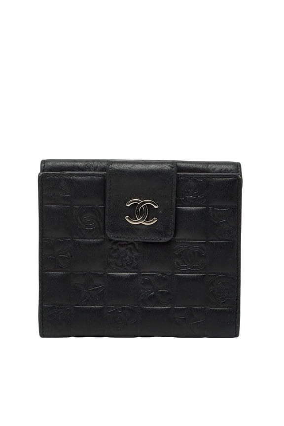 Pre-Owned CHANEL Icon Bifold Wallet A24212 Black Leather Women's (Good)