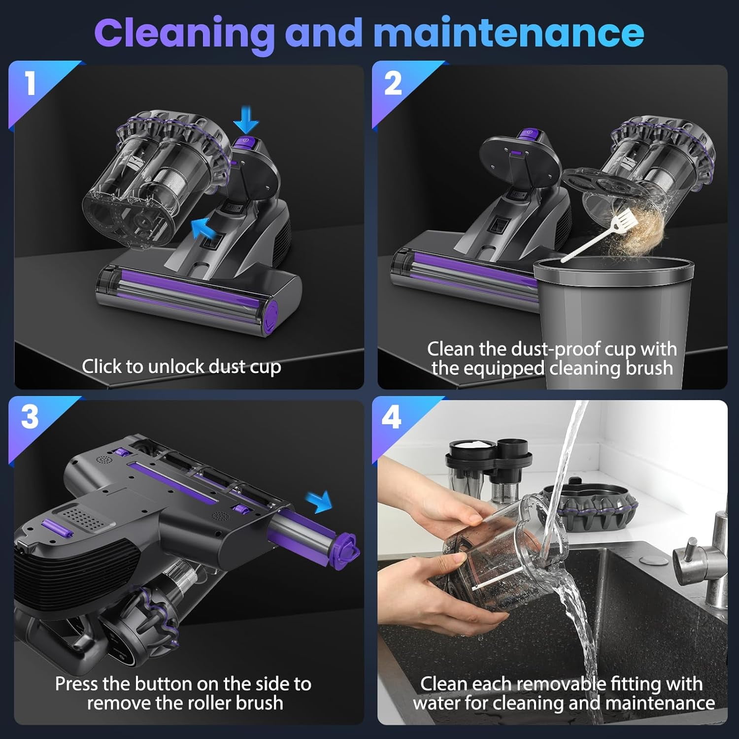 Mattress Vacuum Cleaner with UV-C Light & Heat, HEPA Filter, Handheld for Bed Sofa Carpet Pet Hair, Corded 500W Gray