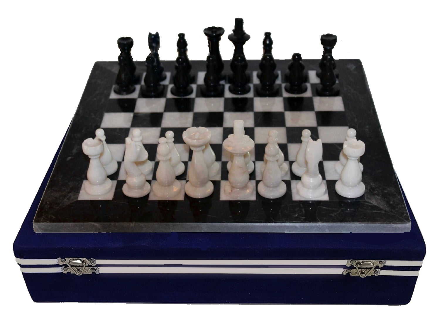 15 inches JT Handmade Fossil Coral and Black Marble Chess Set Game Original 