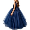 thumbnail image 2 of Girls Princess Dresses Cozy Satin Tulle,V Neck Back Big Bow Floor Length Wedding Flower Party Pageant Gown Blue 9-10Years, 2 of 7