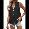 thumbnail image 3 of Blusa Tipo Túnica Informal con Cuello en V y Botones, Sin Mangas, para Mujer Negro XL, 3 of 7