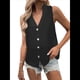 thumbnail image 3 of Blusa Tipo Túnica Informal con Cuello en V y Botones, Sin Mangas, para Mujer Negro XXL, 3 of 7