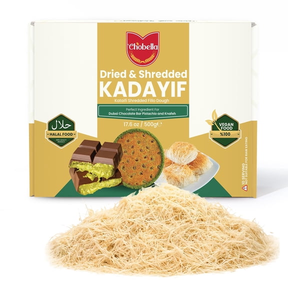 Chobella Dried & Chopped Kataifi Shredded Fillo Dough, Kadayif Pastry Dough, Ingredient for Dubai Chocolate Bar, Shredded Phyllo, Katifi, 500g (1.1lb)