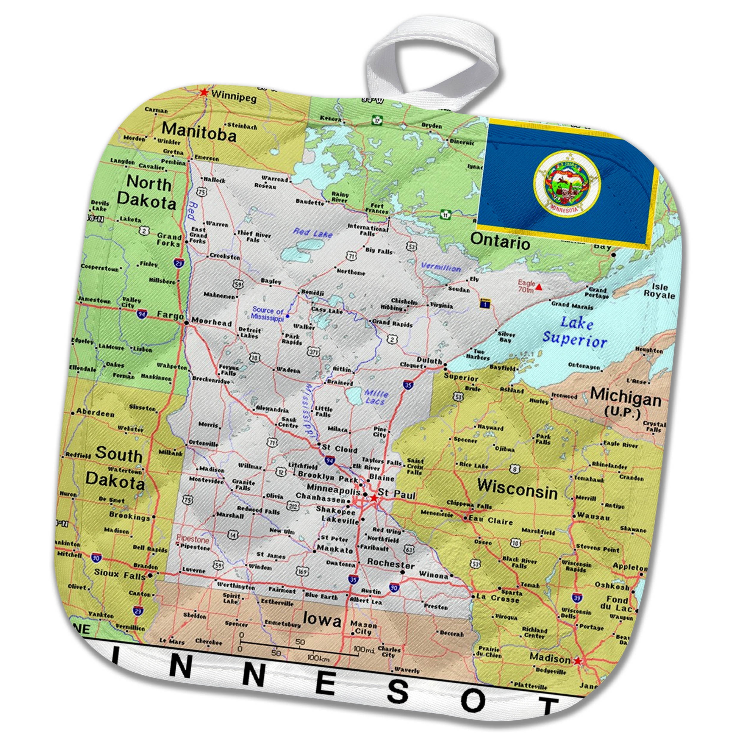 PHL_291402_1 Image of Topographic Map of Illinois n State Flag Topo Maps Flags of States 8x8 Potholder 3dRose Lens Art by Florene 