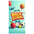 thumbnail image 1 of Colorful Welcome Back to School Banner with Apple Airplane Balloon and Star Elements Backdrop Party Decorations for School Events Opening Ceremonies Classroom Decor Photo Props, 1 of 4