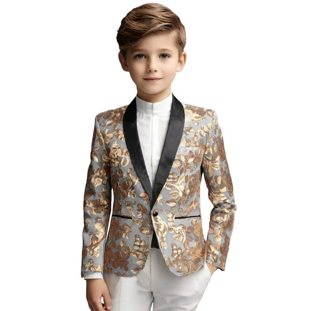 Toimothcn Toddler Boys formal Jackets Long Sleeve Sequins Wedding Suit Jacket Buttons Graphic Prints Performance Dress Jackets